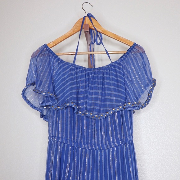 MISA Ambrosia Ruffle Hem Striped Midi Dress - Picture 6 of 8